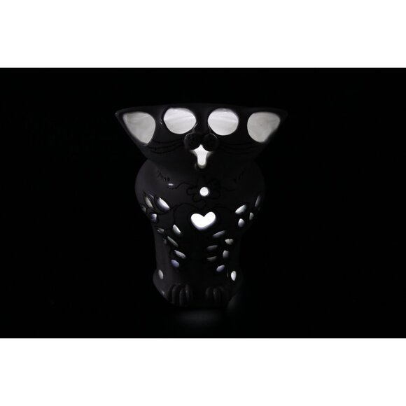 Ceramic cat tealight cover, kitty lantern, vintage cat lady home decor - Picture 8 of 10